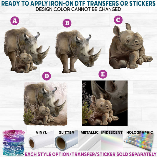 (s109-39) Watercolor Rhino Rhinoceros Printed Heat Transfer or Sticker