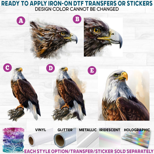 (s109-41) Watercolor Eagle Printed Heat Transfer or Sticker