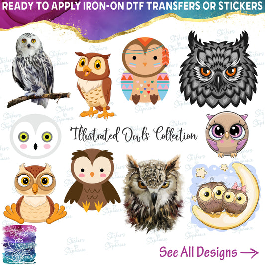 (s109-43) Watercolor Illustrated Cartoon Owls Collection 80+ Style Options