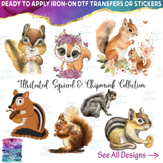 (s109-49) Watercolor Illustrated Cartoon Chipmunk & Squirrel Collection