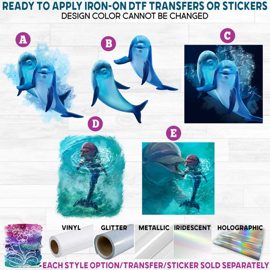 (s109-05) Watercolor Dolphin Printed Heat Transfer or Sticker