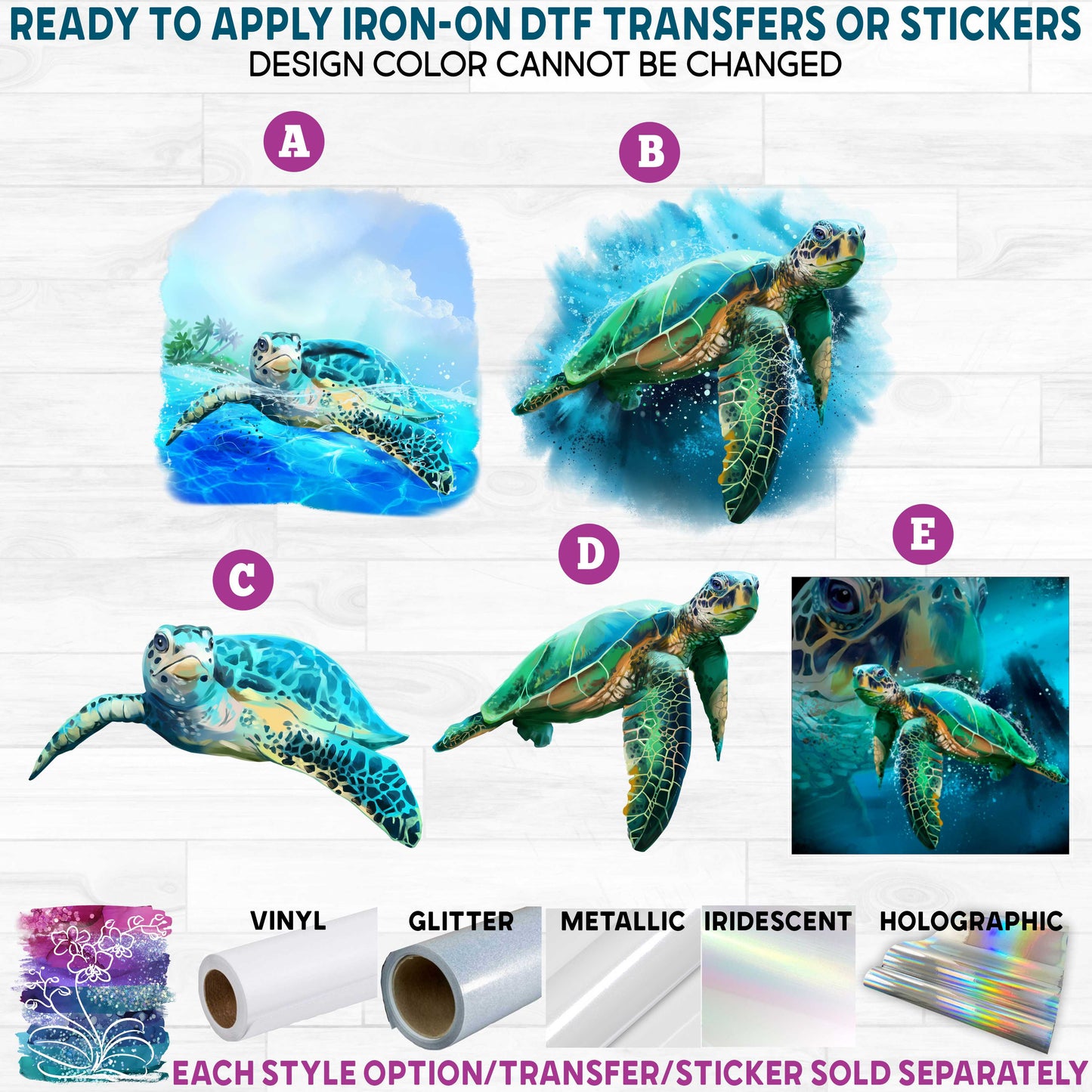 (s109-09) Watercolor Sea Turtle Printed Heat Transfer or Sticker