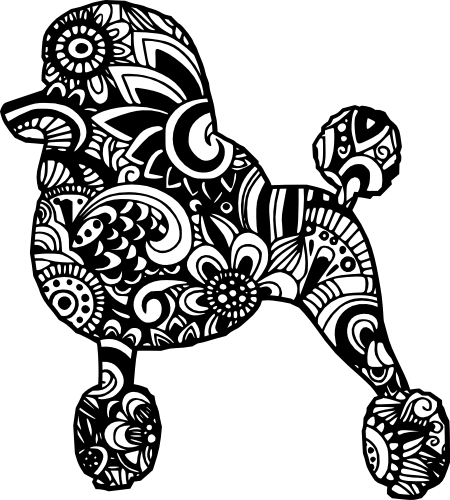 (s011-1-A3) Poodle Dog Zentangle Mandala Floral Doodle