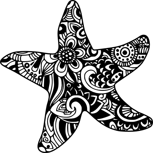 (s011-1-A4) Starfish Zentangle Mandala Floral Doodle