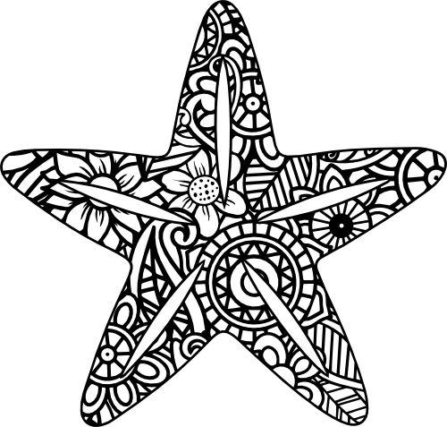 (s011-1-B4) Starfish Zentangle Mandala Floral Doodle