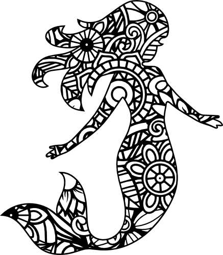 (s011-1-B5) Mermaid Zentangle Mandala Floral Doodle