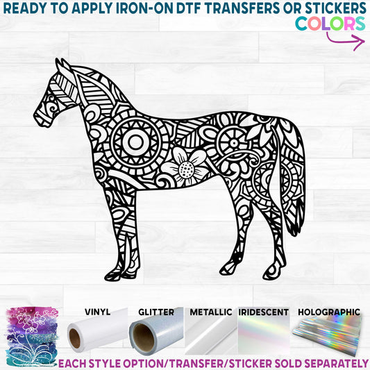 (s011-1-B) Horse Zentangle Mandala Floral Doodle