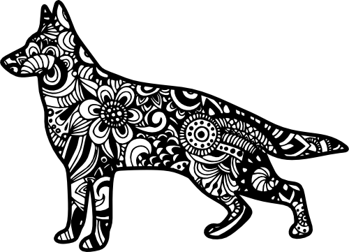 (s011-1-C2) German Shepherd Dog Zentangle Mandala Floral Doodle