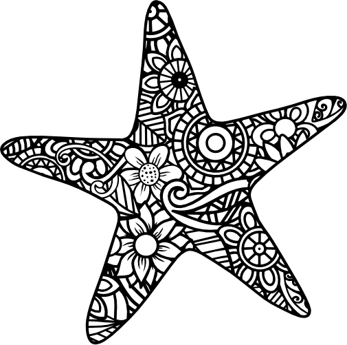 (s011-1-C4) Starfish Zentangle Mandala Floral Doodle
