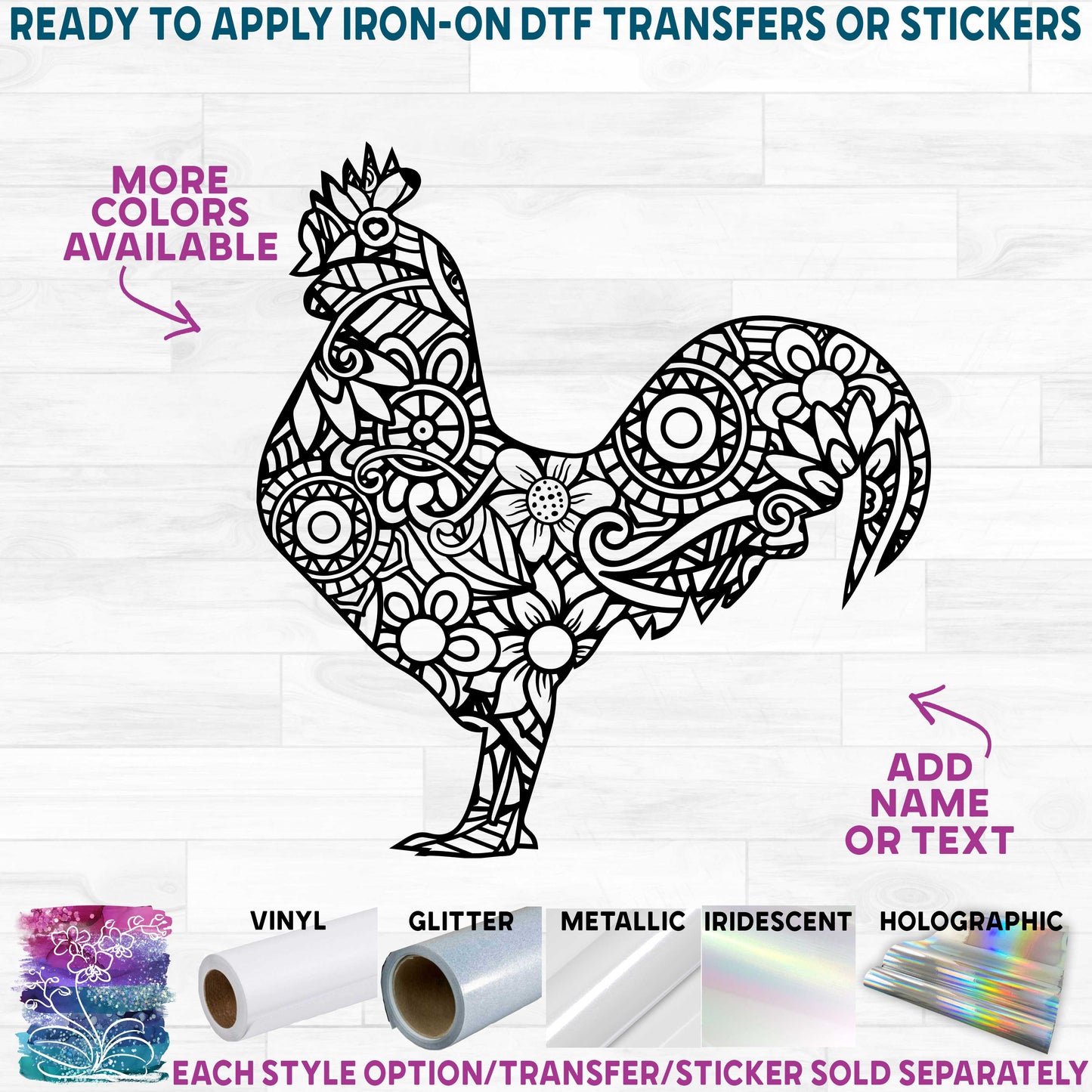 (s011-1-C) Chicken Rooster Zentangle Mandala Floral Doodle