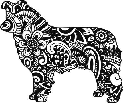 (s011-1-D2) Border Collie Dog Zentangle Mandala Floral Doodle