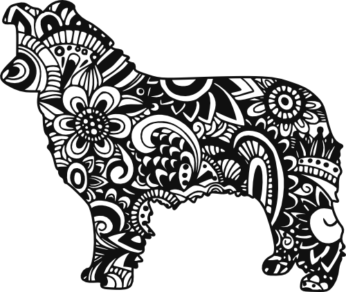 (s011-1-D2) Border Collie Dog Zentangle Mandala Floral Doodle