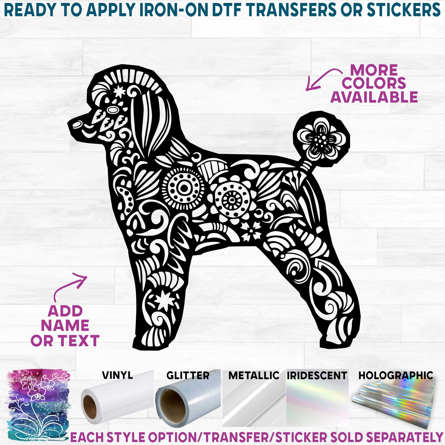 (s011-1-D3) Poodle Dog Zentangle Mandala Floral Doodle