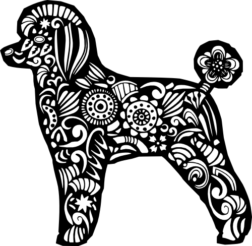 (s011-1-D3) Poodle Dog Zentangle Mandala Floral Doodle