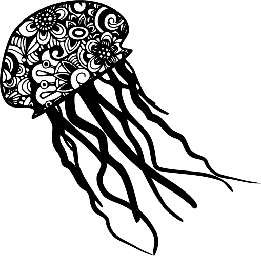 (s011-1-D4) Jellyfish Zentangle Mandala Floral Doodle