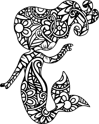 (s011-1-D5) Mermaid Zentangle Mandala Floral Doodle