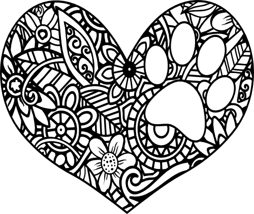 (s011-1-E3) Dog Cat Paw Print Heart Zentangle Mandala Floral Doodle