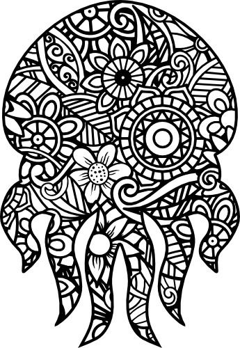 (s011-1-E4) Jellyfish Zentangle Mandala Floral Doodle