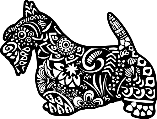 (s011-1-F2) Scottish Terrier Dog Zentangle Mandala Floral Doodle