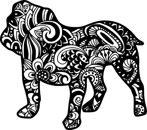 (s011-1-G2) Bulldog Dog Zentangle Mandala Floral Doodle