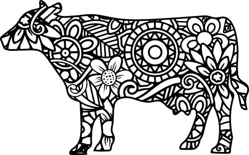 (s011-1-G) Cow Zentangle Mandala Floral Doodle