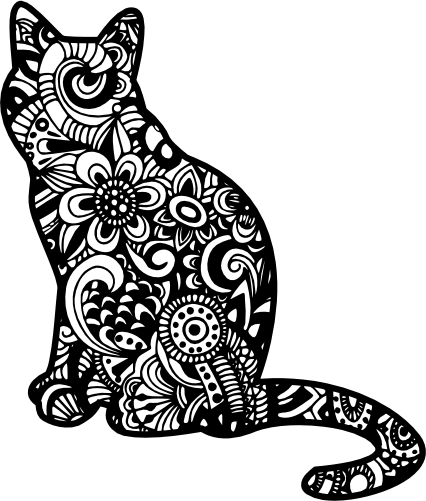 (s011-1-H3) Cat Zentangle Mandala Floral Doodle
