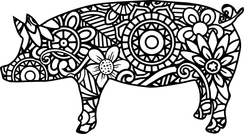 (s011-1-H) Pig Zentangle Mandala Floral Doodle