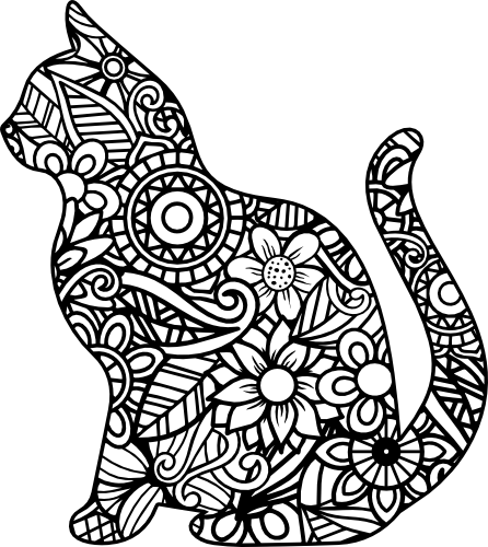 (s011-1-I3) Cat Zentangle Mandala Floral Doodle