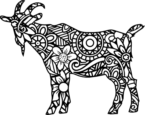 (s011-1-I) Goat Zentangle Mandala Floral Doodle