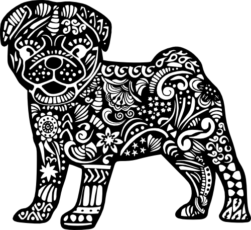(s011-1-J2) Pug Dog Zentangle Mandala Floral Doodle