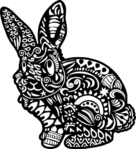 (s011-1-J3) Bunny Rabbit Zentangle Mandala Floral Doodle