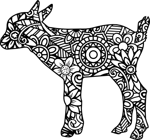 (s011-1-J) Kid Baby Goat Zentangle Mandala Floral Doodle