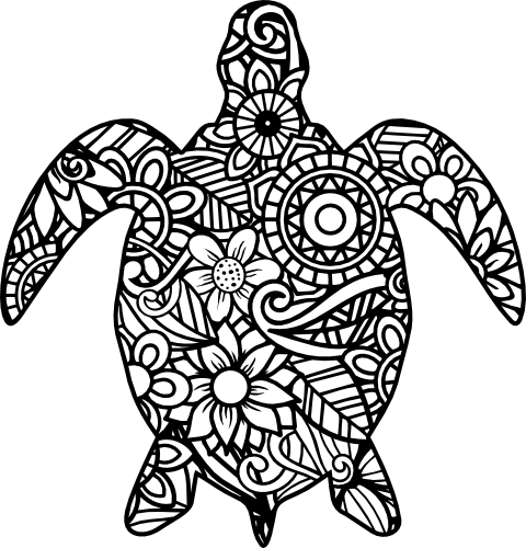 (s011-1-K4) Turtle Zentangle Mandala Floral Doodle