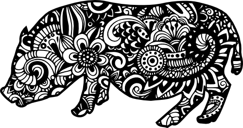 (s011-1-K) Pig Zentangle Mandala Floral Doodle