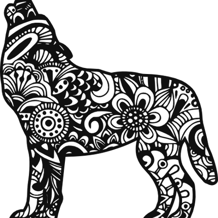 (s011-1-L3) Wolf Zentangle Mandala Floral Doodle