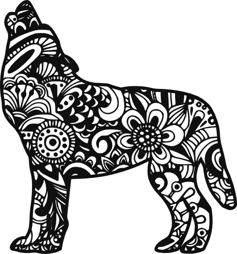 (s011-1-L3) Wolf Zentangle Mandala Floral Doodle