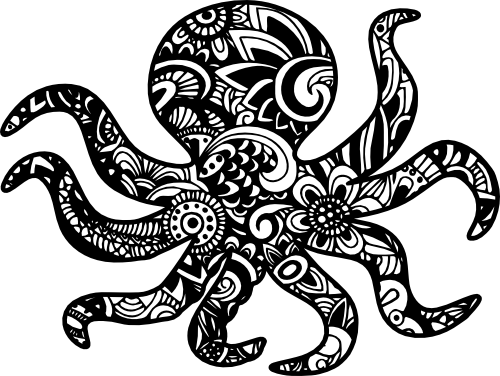 (s011-1-L4) Octopus Zentangle Mandala Floral Doodle