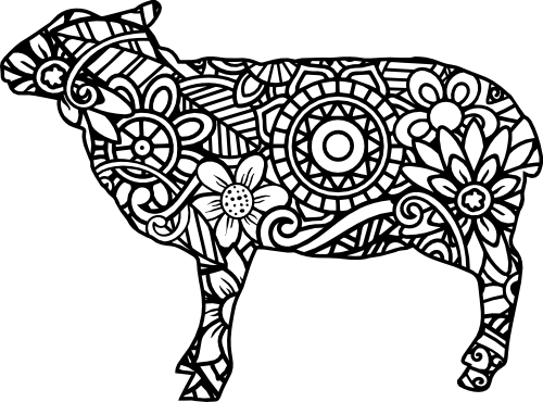 (s011-1-L) Sheep Zentangle Mandala Floral Doodle