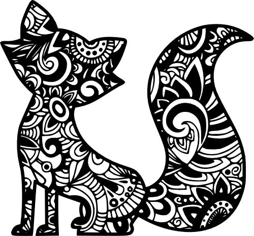 (s011-1-M3) Fox Zentangle Mandala Floral Doodle