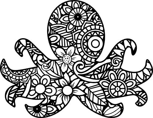 (s011-1-M4) Octopus Zentangle Mandala Floral Doodle
