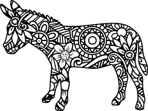 (s011-1-M) Donkey Zentangle Mandala Floral Doodle