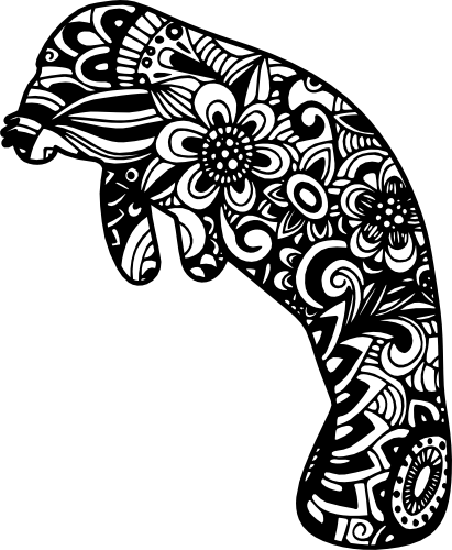 (s011-1-N4) Manatee Zentangle Mandala Floral Doodle