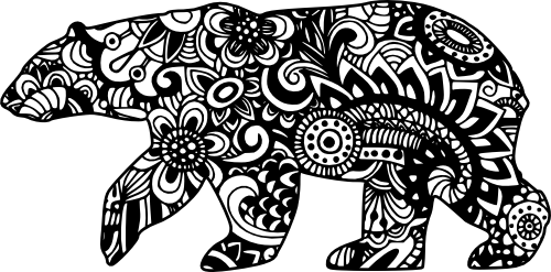 (s011-1-O3) Bear Zentangle Mandala Floral Doodle