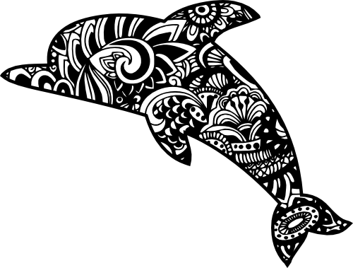 (s011-1-O4) Dolphin Zentangle Mandala Floral Doodle