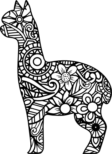 (s011-1-O) Alpaca Zentangle Mandala Floral Doodle