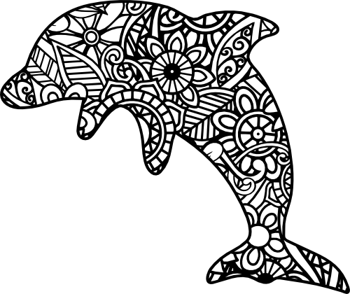 (s011-1-P4) Dolphin Zentangle Mandala Floral Doodle