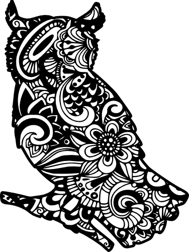 (s011-1-Q3) Owl Zentangle Mandala Floral Doodle