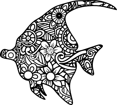 (s011-1-Q4) Angelfish Fish Zentangle Mandala Floral Doodle