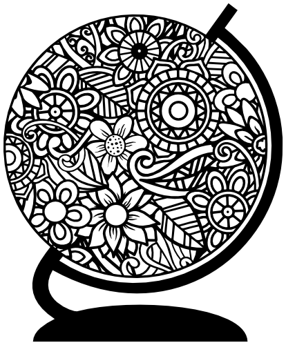 (011-01-1R) Globe Zentangle Mandala Floral Doodle