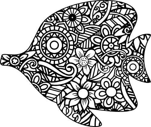 (s011-1-S4) Tropical Fish Zentangle Mandala Floral Doodle